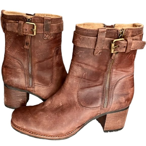 Trask Madison Distressed Leather Ankle Bootie Lug Sole 2.5" heel - Brown - 9 - Picture 7 of 12